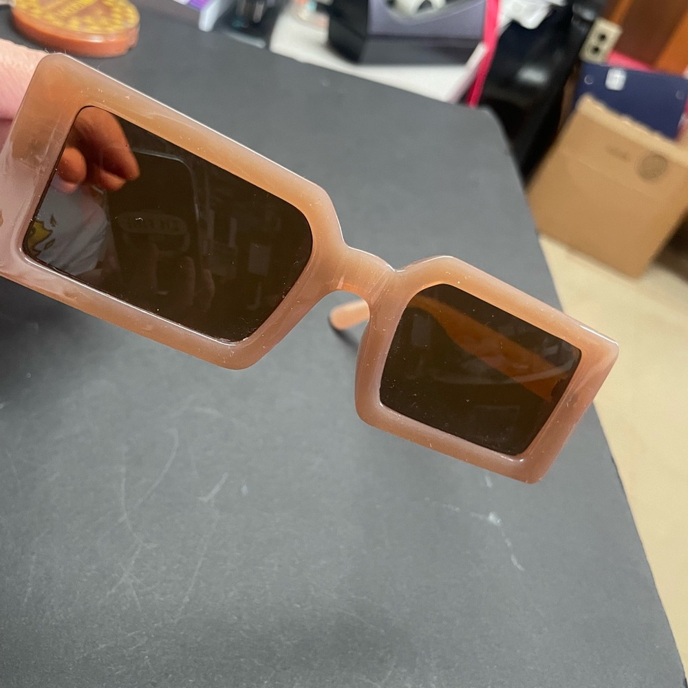 Retro Rectangle Sunglasses Narrow Square Nude Gla… - image 3